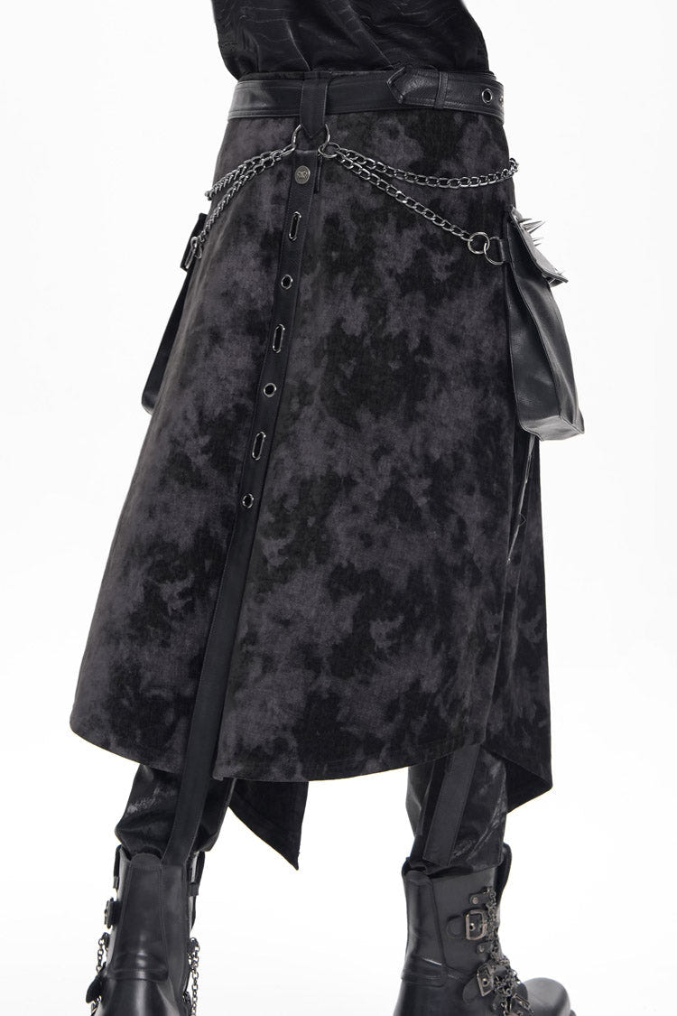 Black Chain Rivet Buckle Men's Gothic Skirt - Product - 5