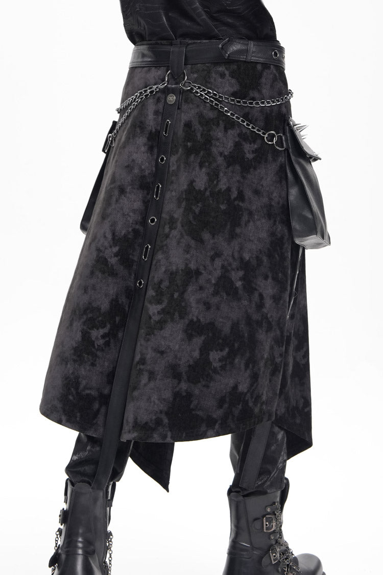 Black Chain Rivet Buckle Men's Gothic Skirt - Product - 5