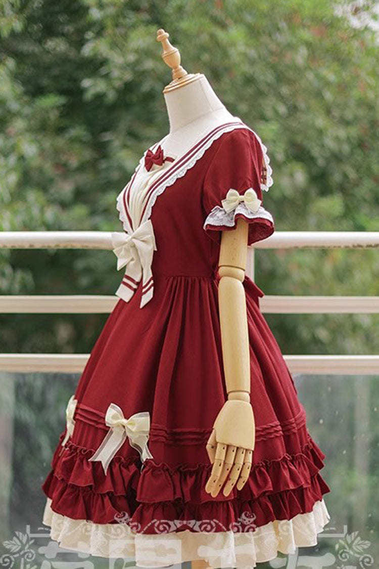 Rhine River Navy Style Short Sleeves Bowknot Sweet Lolita Dress 4 Colors - Product - 6