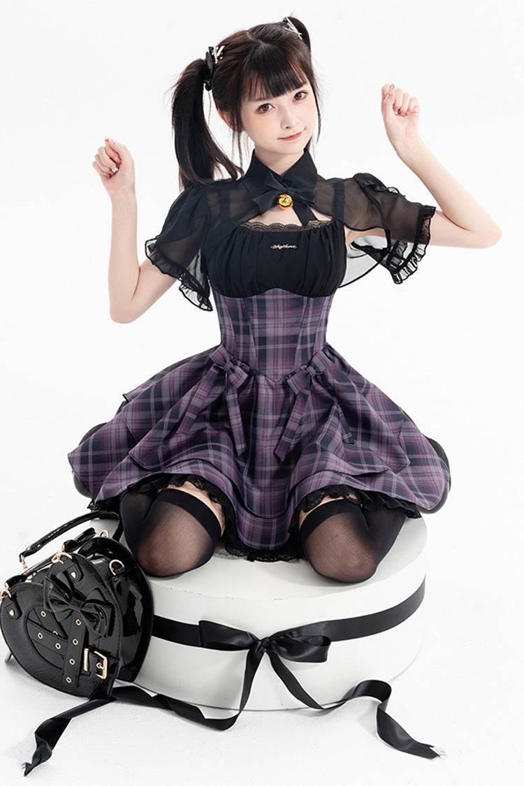 Purple [Magic Cat] Double-Layered Stripe Print Bowknot Sweet Lolita Jumper Dress - Product - 9
