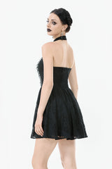 Black Off Shoulder Halterneck Sleeveless Lace Women's Gothic Short Dress - Product - 4