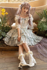 Light Blue Rose Multi-layer Ruffle Princess Sweet Lolita Skirt - Product - 3