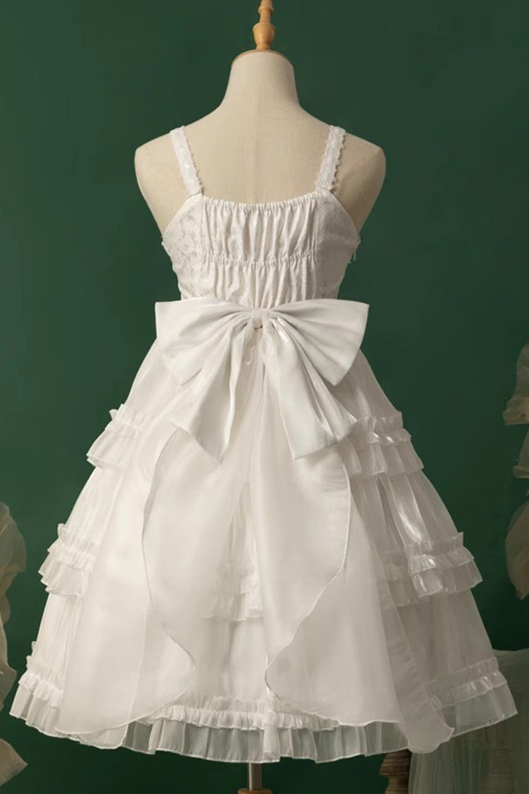 White Star Gauze Romance Multi-layer Ruffle Bowknot Sweet Elegant Princess Lolita Jsk Dress - Product - 9