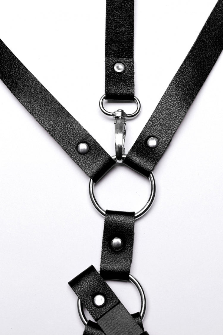 Black Adjustable Faux Leather Waist and Leg Men's Steampunk Harness - Product - 6