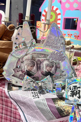 Domineering Cat [Cat Ears] Print Bowknot Gothic Lolita Crossbody Bag 9 Colors - Silver - 4