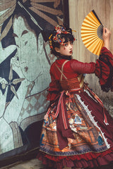 Multi-Color Nightmare Print Japanese Ruffle Bowknot Sweet Lolita Jsk Dress - Product - 8
