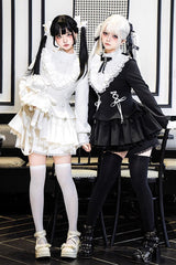 White Long Sleeves Ruffle Lace-Up Sweet Handsome Lolita Dress - Product - 9