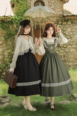 [The Oak Tree in the Wind] Square Collar Sleeveless Jacquard Embroidered Lace Classic Elegant Lolita Jsk Dress 2 Colors (Black, Green) - Product - 7