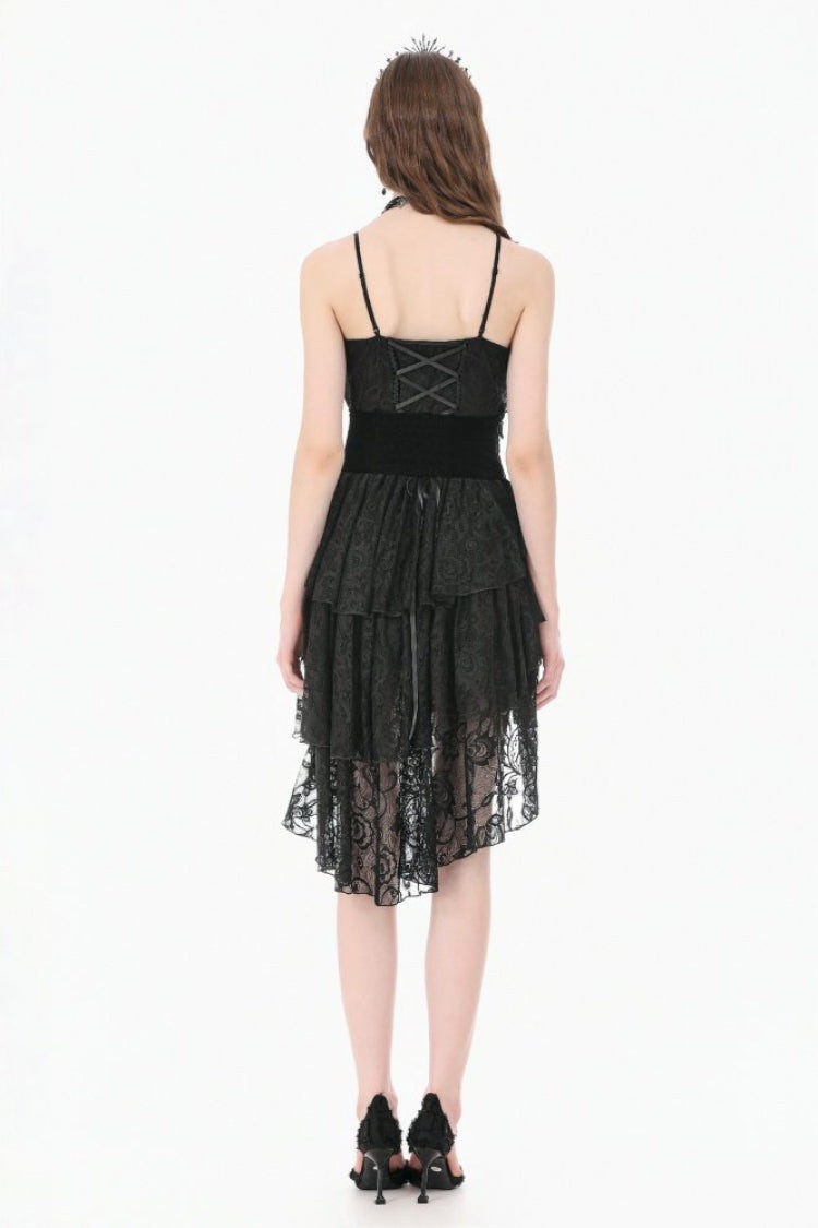 Black Embroidered Women's Gothic Royal Velvet Waist Cincher with Double Beaded Tassels - Product - 4