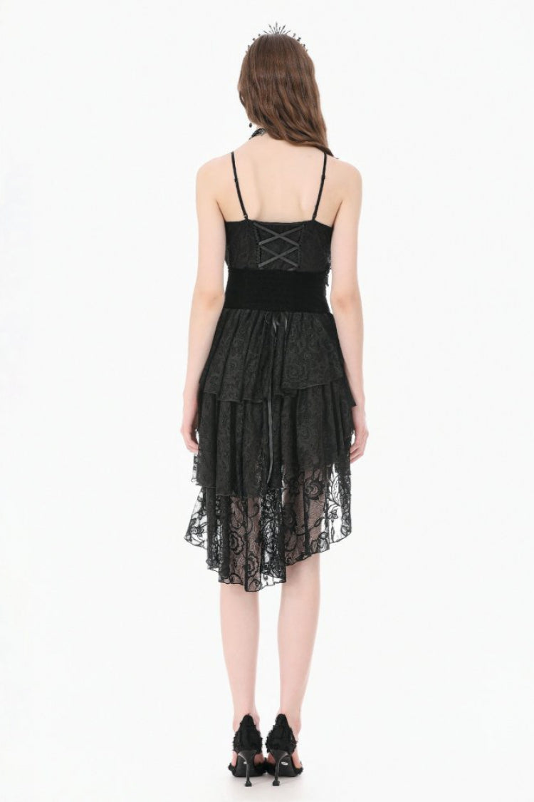Black Embroidered Women's Gothic Royal Velvet Waist Cincher with Double Beaded Tassels - Product - 4