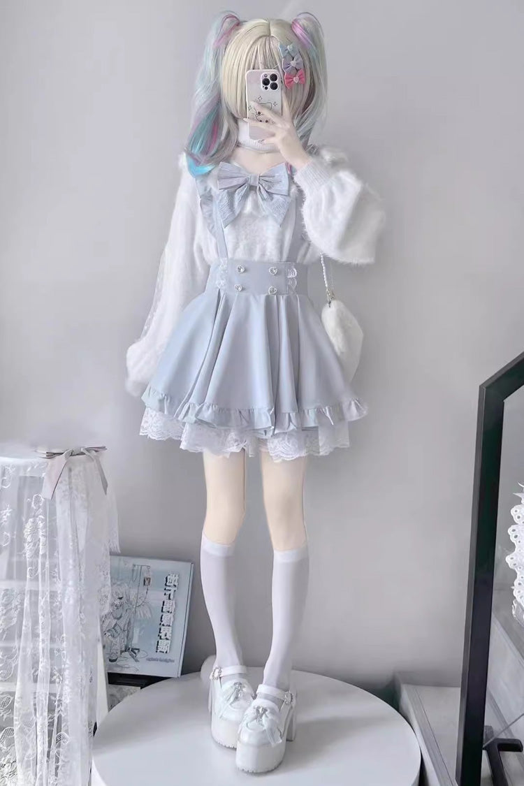Puffy Hem Ruffle Japanese Sweet Jirai Kei Suspender Skirt 2 Colors - Product - 5