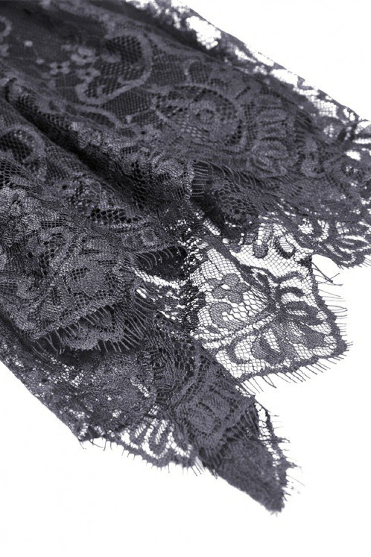 Black Square Collar Long Hime Sleeves Embroidered Lace Spliced Women's Gothic Maxi Wedding Dress - Product - 22