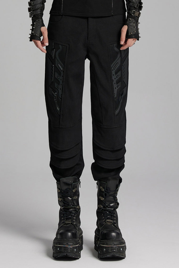 Black 3D Amor Patch Stitching Men's Punk Pants - Black - 1