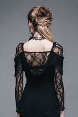 Black Rose Lace Long Sleeves Modal Womens Gothic T-Shirt - Product - 5