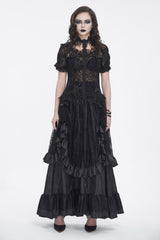 Black Short Sleeves Print Ruffle Lace Sheer Women's Gothic Blouse - Product - 2