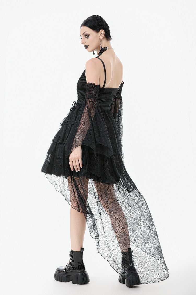 Black Sleeveless Multi-Layered Lace Women's Gothic Fishtail Slip Dress Graduation Dress - Product - 12