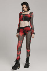 Tie-dyed Print Stitching Sheer Mesh Women's Steampunk Leggings 3 Colors - Product - 17