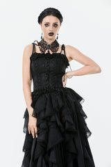 Black Floral Jacquard Lace-Up Women's Gothic Elegant Bustier - Black - 1
