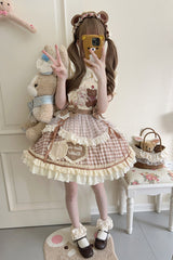 Rabbit Bear Diary Plaid Print Ruffle Bowknot Sweet Lolita Skirt 2 Colors (Blouse Included) - Product - 9