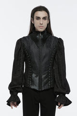 Black Sleeveless Eyelets Buckle-up Lace-Up Men's Gothic Vest - Black - 1