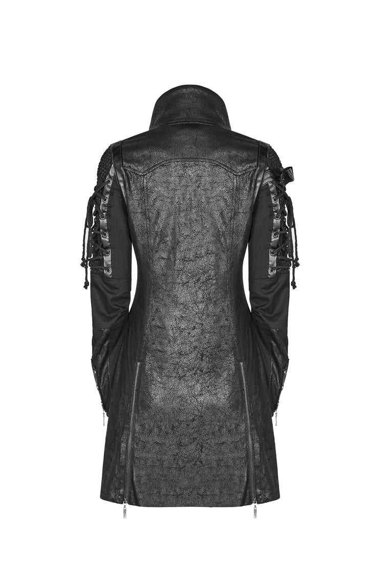 Black Metal Buckle Decoration Zipper Mens Steampunk Windbreaker Coat - Product - 11