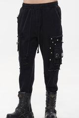 Black Punk Basic Funds Metal Pentagram Crackle Men's Pants - Product - 4