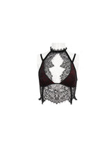 Red Velvet Chest Cutout Lace Hidden Side Zipper Sexy Women's Gothic Halter Lingerie - Product - 5