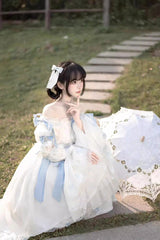 White Boat Neck Multi-layer Ruffle Hanayome Bowknot Sweet Princess Lolita Strapless Dress - Product - 7