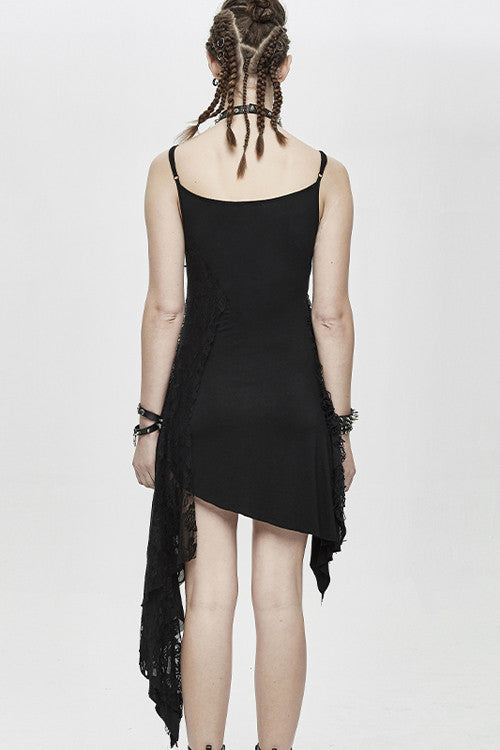 Black Asymmetrical Punk Torn Broken Holes Knitted Womens Slip Dress - Product - 4