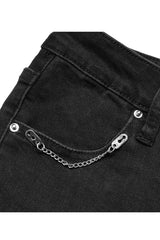 Black Denim Chain Decorated Tight Waist Slit Micro Punk Flared Women's Pants - Product - 8