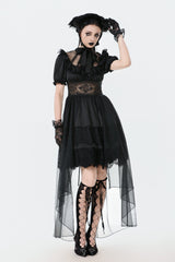Black Short Puff Sleeves High/low Multi-Layered Women's Gothic Chiffon Dress Wedding Dress - Product - 8