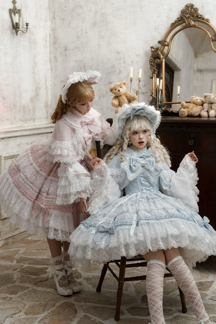 Blue [Reinas] Sleeveless Ruffle Bowknot Lace Sweet Lolita Jsk Dress - Product - 5