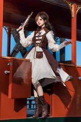 White/Brown Pirate's Guide Irregular Punk Lolita Jsk Dress - Product - 2