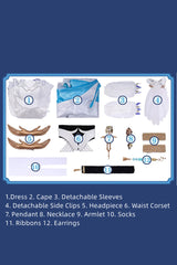 White/Blue [Arknights Inspired Sacred Snow Melody] Long Sleeves Ruffled Classic Lolita Strapless Dress Set - Product - 4
