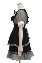 Black Short Puff Sleeves Print Ruffle Bowknot Sweet Jirai Kei Lolita Dress - Product - 4