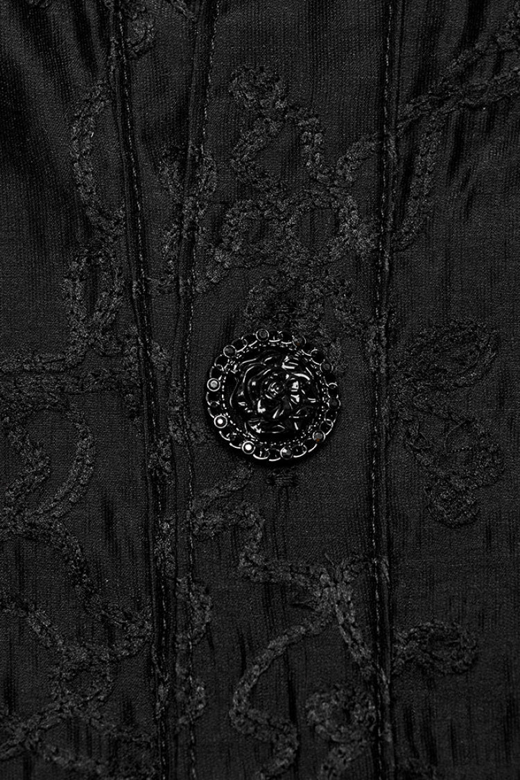 Black Stand Collar Jacquard Embroidery Men's Gothic Blouse - Product - 9