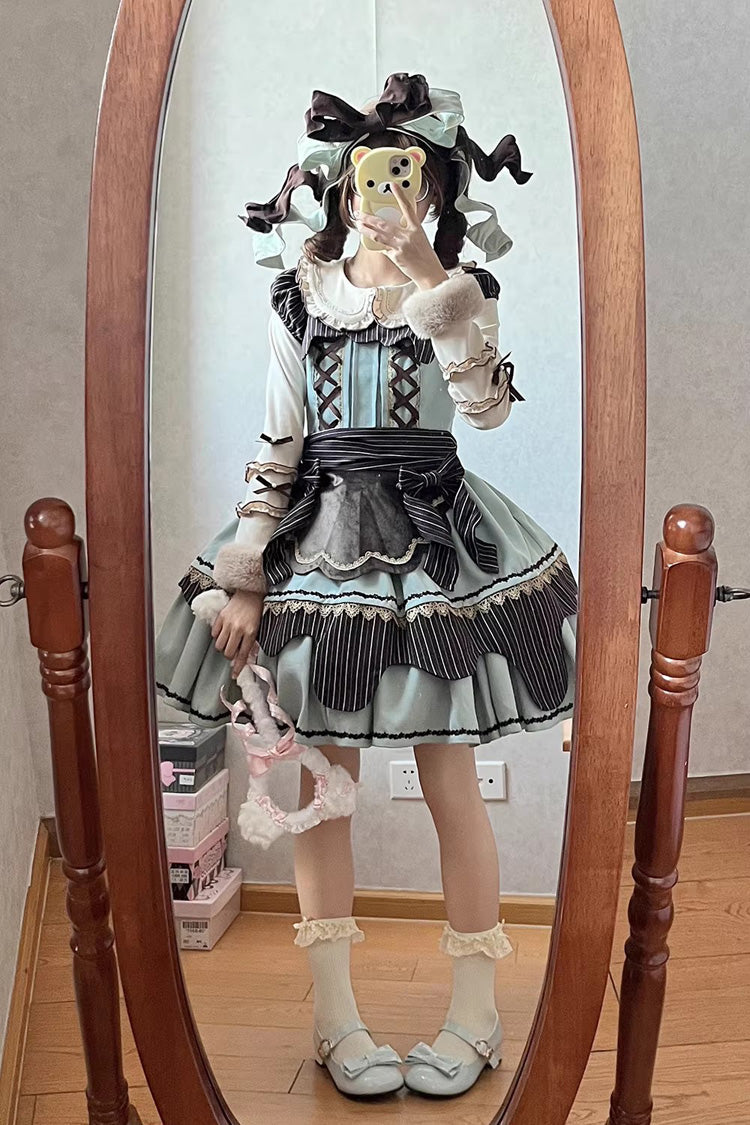 [Strawberry and Mint Chocolate] Double-Layered Printed Bow Lace-Up Irregular Sweet Lolita Dress 2 Colors - Product - 8