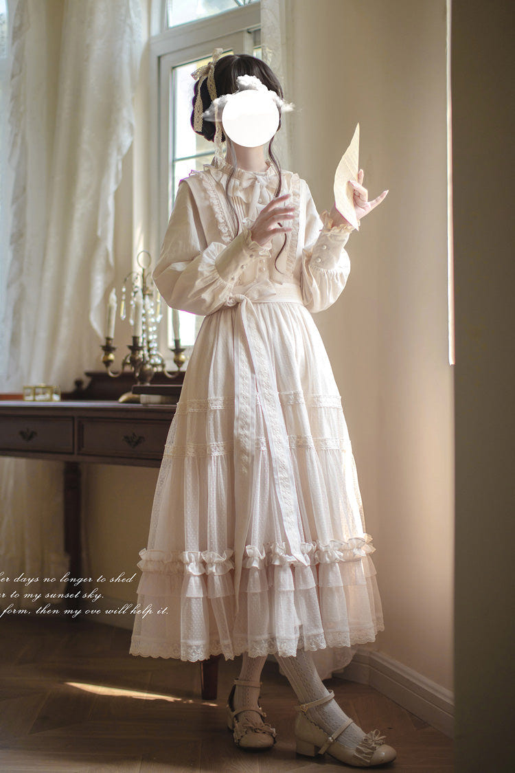 Ivory Sleeveless Ruffle Lace Sweet Japanese Elegant Lolita Jumper Dress - Product - 17