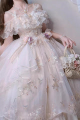 Ivory [Flora] Multi-Layered Ruffle Hanayome Embroidery Bowknot Sweet Lolita Jsk Dress - Product - 4