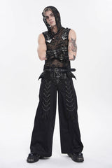 Black Sleeveless Slim  Skull Hooded Mesh Eyelet Men's Punk Cool Vest - Product - 8