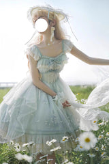 Light Green [Love Is Coming] Multi-layer Ruffle Embroidery Bowknot Sweet Princess Lolita Jsk Dress - Product - 3