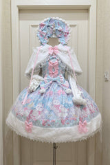 Light Blue [Candy Mary Cat] Printed Ruffled Embroidered Bow Lace Sweet Lolita Jsk Dress - Product - 3
