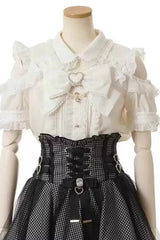 Sweet Lapel Collar Off Shoulder Short Sleeves Bowknot Pearl Jirai Kei Japanese Blouse 3 Colors - White - 4