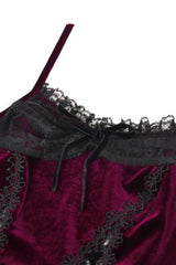 Burgundy Ribbon Bow Lace-Up Women's Gothic Velet Cami Corset Top - Product - 10