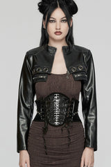 Black Skeleton Lace-Up Women's Punk Underbust Corset - Black - 1