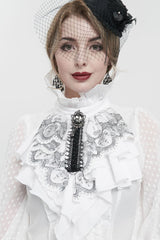 Black Ruffle Embroidered Chiffon Three Dimensional Lace with Beads In The Middle Women's Gothic Bow Tie - Black - 1