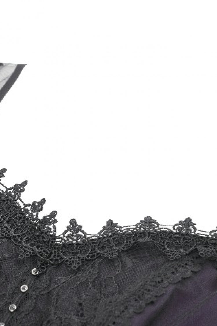 Purple Sheer Lace Square-Cut Collar Double-Layered Long Flared Sleeves  Lace-Up Women's Gothic Maxi Dress - Product - 11