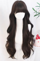 Long Wavy Daily Sweet Lolita Wig with Light Airy Bangs 5 Colors - Black-Tea-Brown - 2