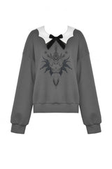 Grey Bowknot Peter Pan Collar Long Sleeves Bat Women's College Style Sweatshirt - Product - 3