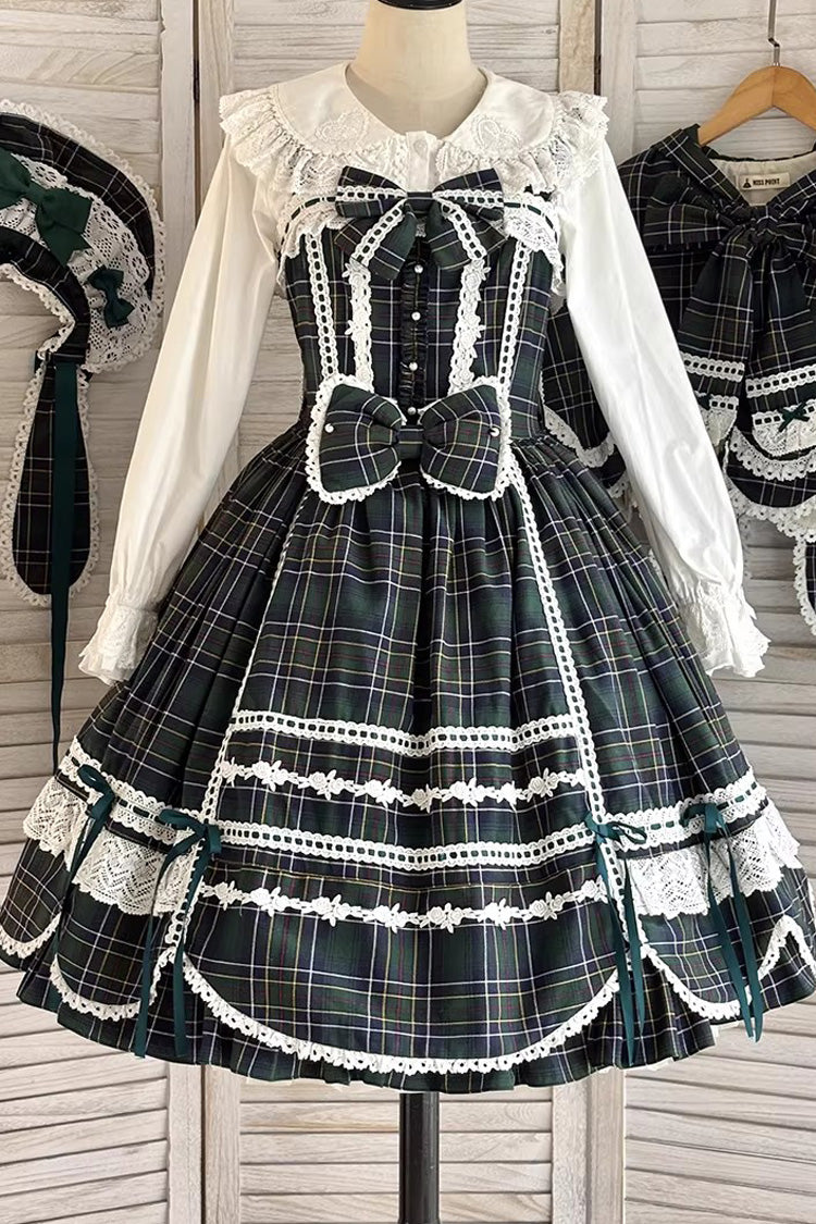Green [Gingham Petal Bunny] Printed Ruffled Bow Sweet Lolita Jsk Dress - Product - 3